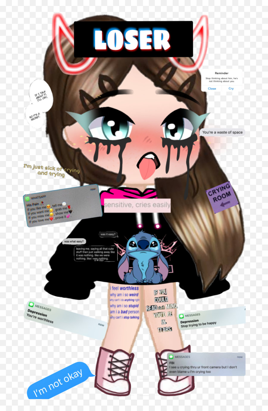 Discover Trending Depression Stickers Picsart - Girly Emoji,Girl Depressed Cartoon Emojis