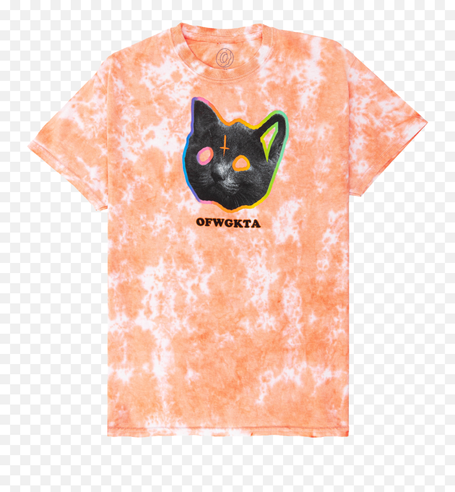 Psych Kitty Tee - Peach Crystal Wash Tie Dye Emoji,Kitty Cat Emoticon