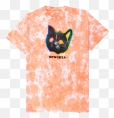 Psych Kitty Tee - Peach Crystal Wash Tie Dye Emoji,Kitty Cat Emoticon