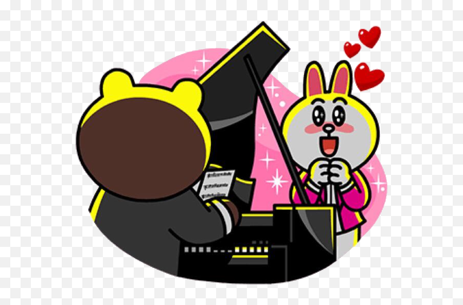 Cony Charmed By Brownu0027s Piano Playing Osos Pegatinas - Brown And Cony Piano Emoji,Mouse Bunny Bear Emoji