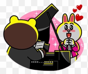 Cony Charmed By Brownu0027s Piano Playing Osos Pegatinas - Brown And Cony Piano Emoji,Mouse Bunny Bear Emoji