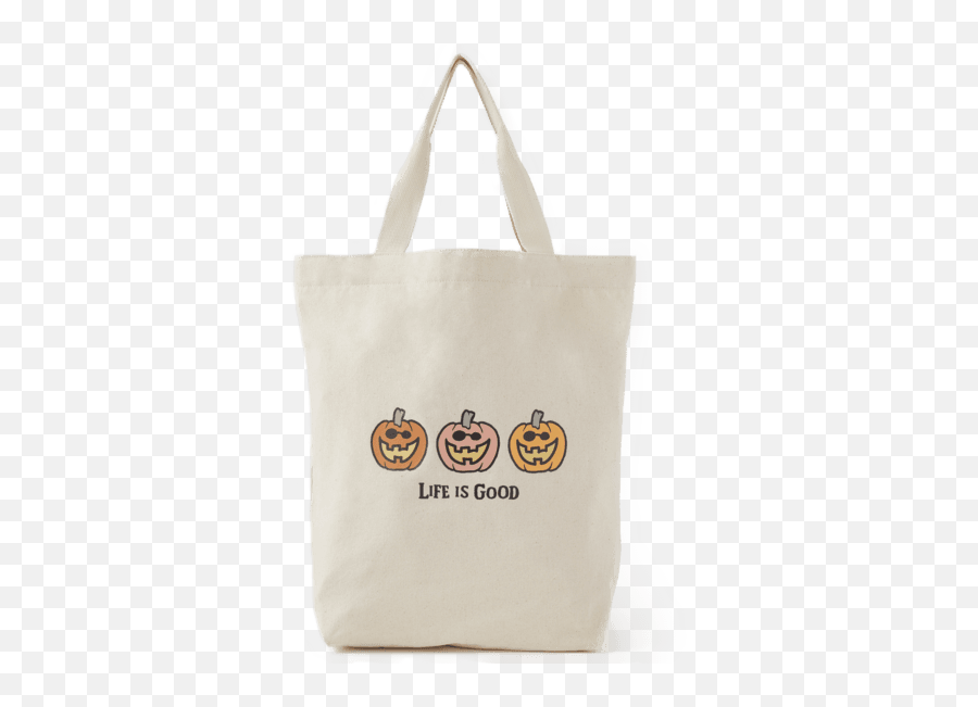 Sale Pumpkin Trio Tote Bag With Pocket Life Is Good - Tote Bag Emoji,Facebook Pumpkin Emoticon