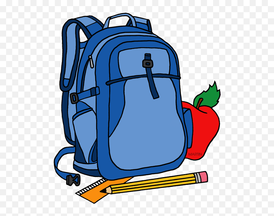 School Clip Art By Phillip Martin - School Backpack Clip Art Emoji,Emoji Backpacks For School