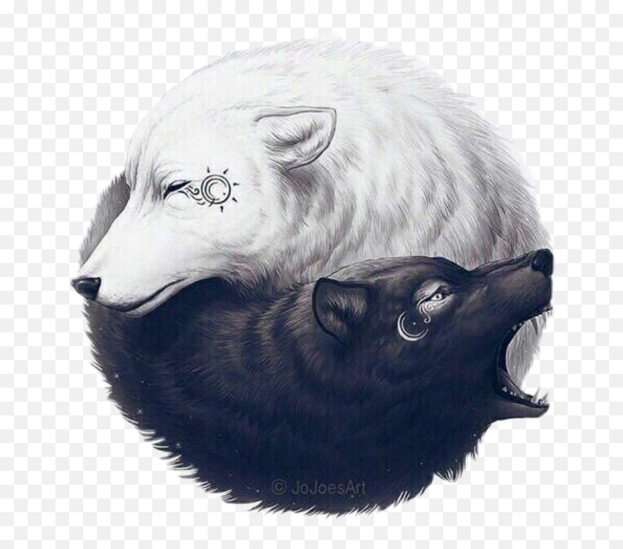 Wolf Sun Moon Blackandwhite Sticker By - Lobo Negro Y Blanco Dibujo Emoji,Wolf Moon Emoji