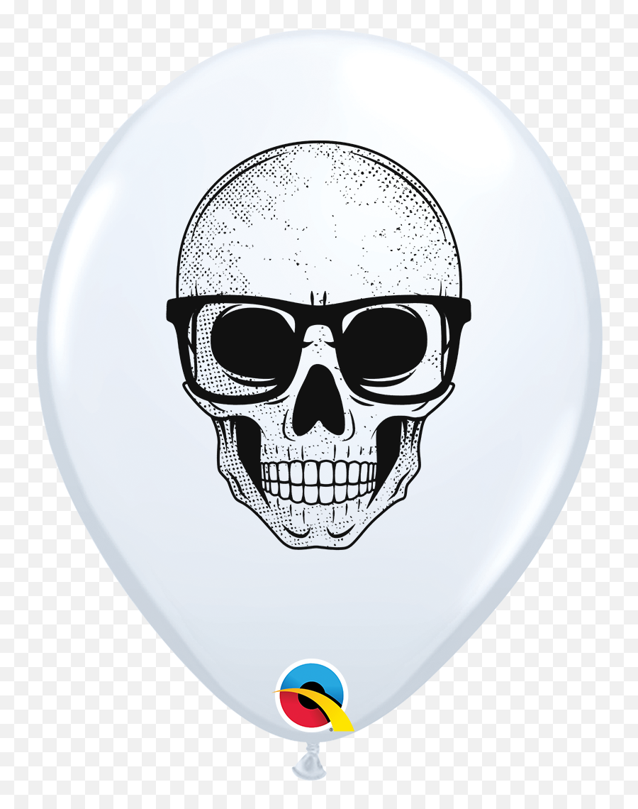 Skull With Glasses White Balloon 50 - Yellow Latex Balloon Png Emoji,Bat Man Glasses Music Emoji