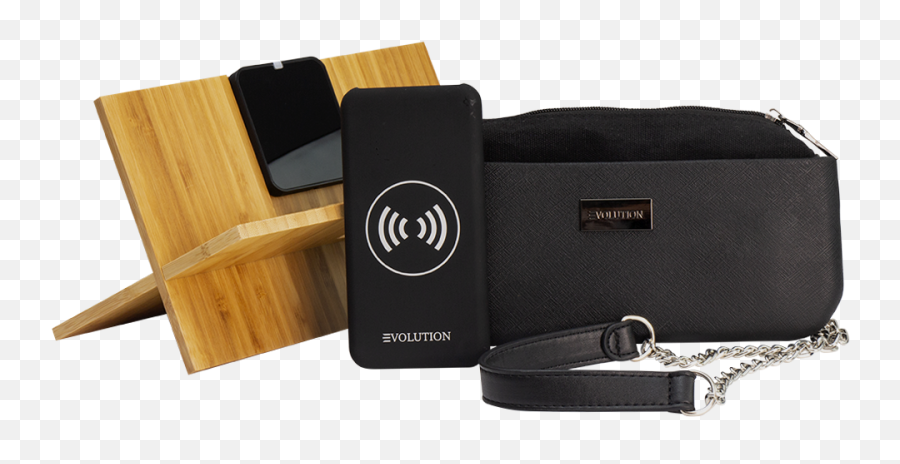 Black Evolution Clutch Bag With Wireless Phone Charging Emoji,Evolution & Emotions