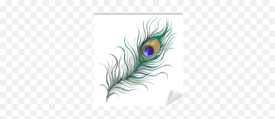 Peacock Feather Watercolor Wall Mural - Pauwenveer Aquarel Emoji,Peacock Feather Ascii Emoticon