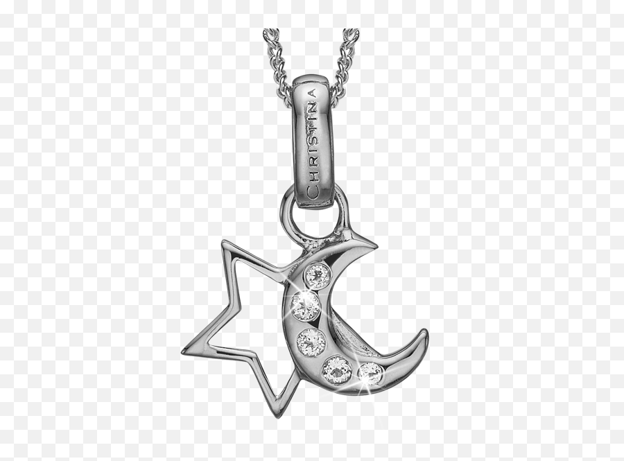 Star And Moon Pendant With 40 15cm Silver Chain - Jewellery Emoji,Emoji Star Moon Black White