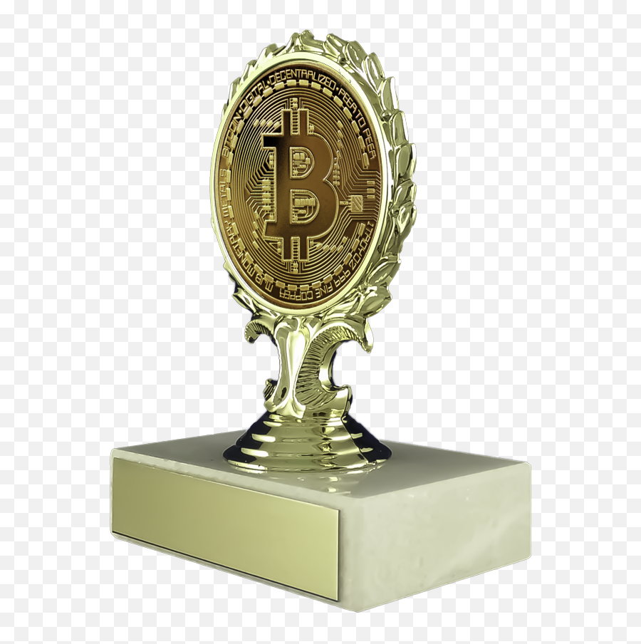 Bitcoin Logo Trophy On Flat White Marble Emoji,Collectabke Bitcoin Emojis