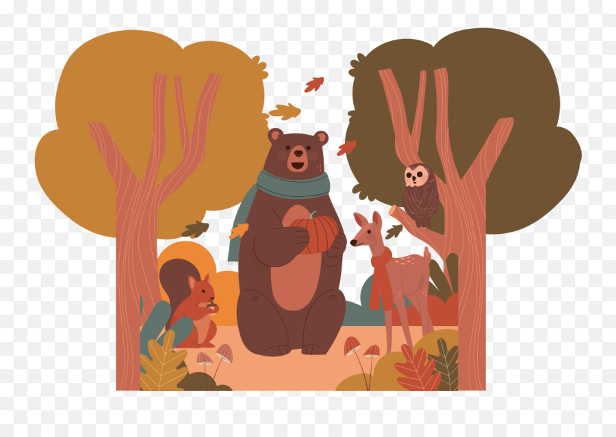 Happy Animals In Autumn Forest Vinyl Decal - Tenstickers Emoji,Masha And The Bear Emoticon