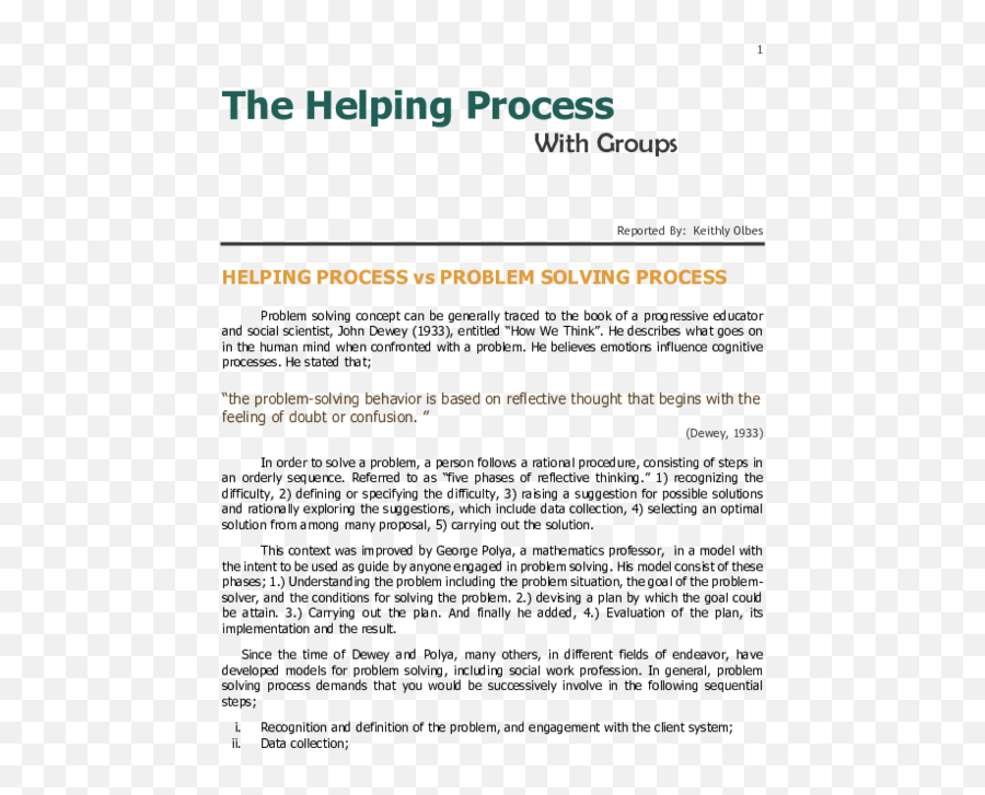 Doc Group Helping Process Keithly Olbes - Academiaedu Helping Process In Social Group Work Emoji,Problems Solving Steps For Emotions