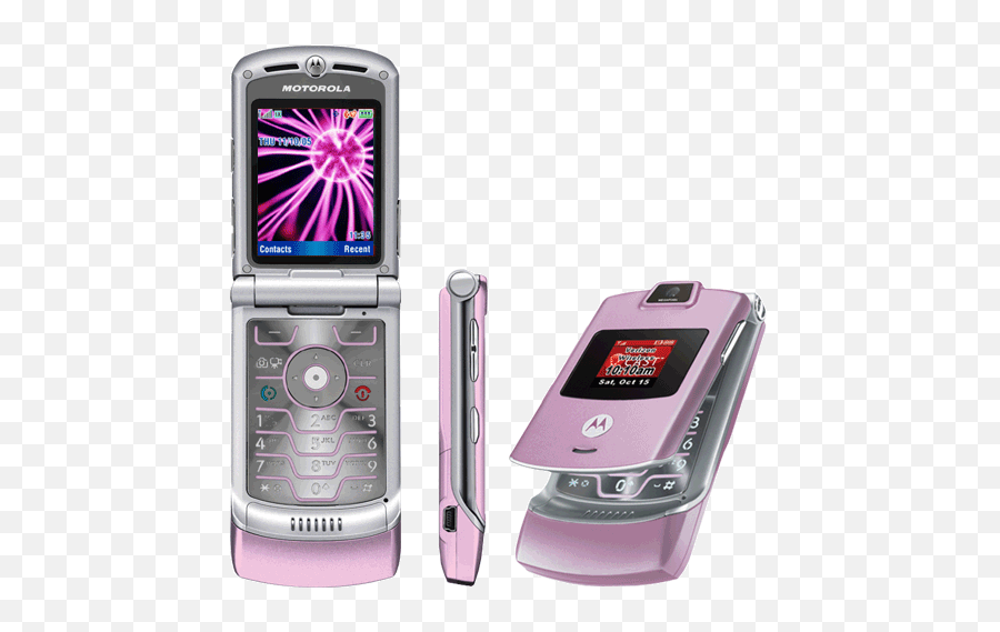 Telephones Vintage Phones - Pink Motorola Razr Emoji,Flipphone That Can Receive Emojis