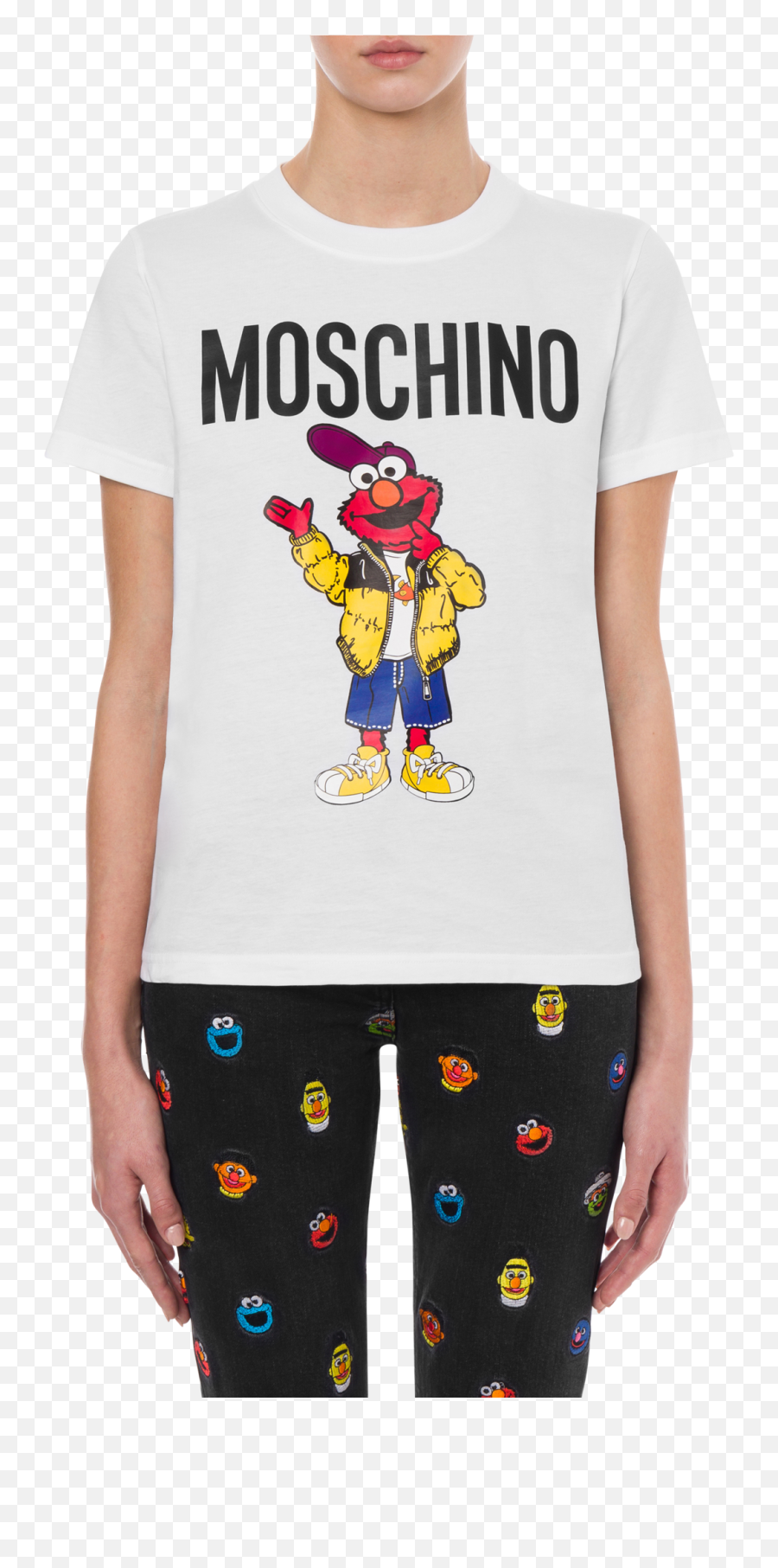 Moschino Sesame Street White Cotton Jersey T - Shirt Emoji,Sesame Street Emoticons For Iphone