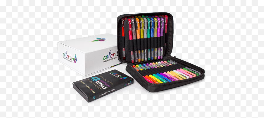 48 Colored Gel Pen Set 48 Ink Refills Travel Case U0026 Gift Box - 96 Color Artist Gel Pen Set Includes 24 Glitter Gel Emoji,Colorcards Emotion Cards