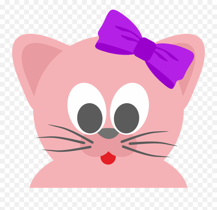 Cartoon Cat With Hair Bow Clipart - Kucing Pink Png Emoji,Emoji Hair Bow
