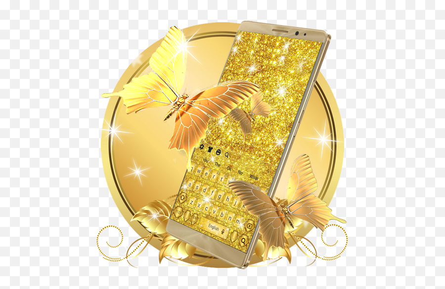 Download Luxury Golden Butterfly Keyboard Theme On Pc U0026 Mac - Mobile Phone Emoji,Blue Rose Emoji