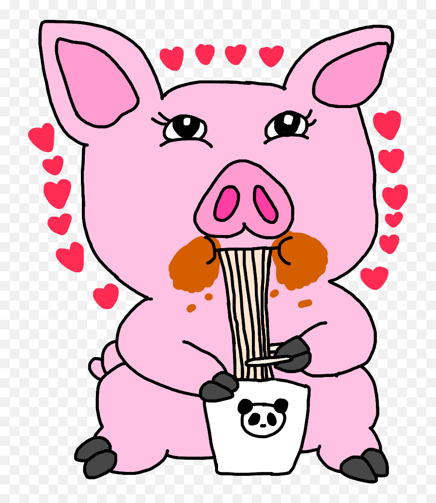 Pig Piggy Chinesefood Sticker - Cartoon Pig Eating Food Emoji,Chinese Food Emoji