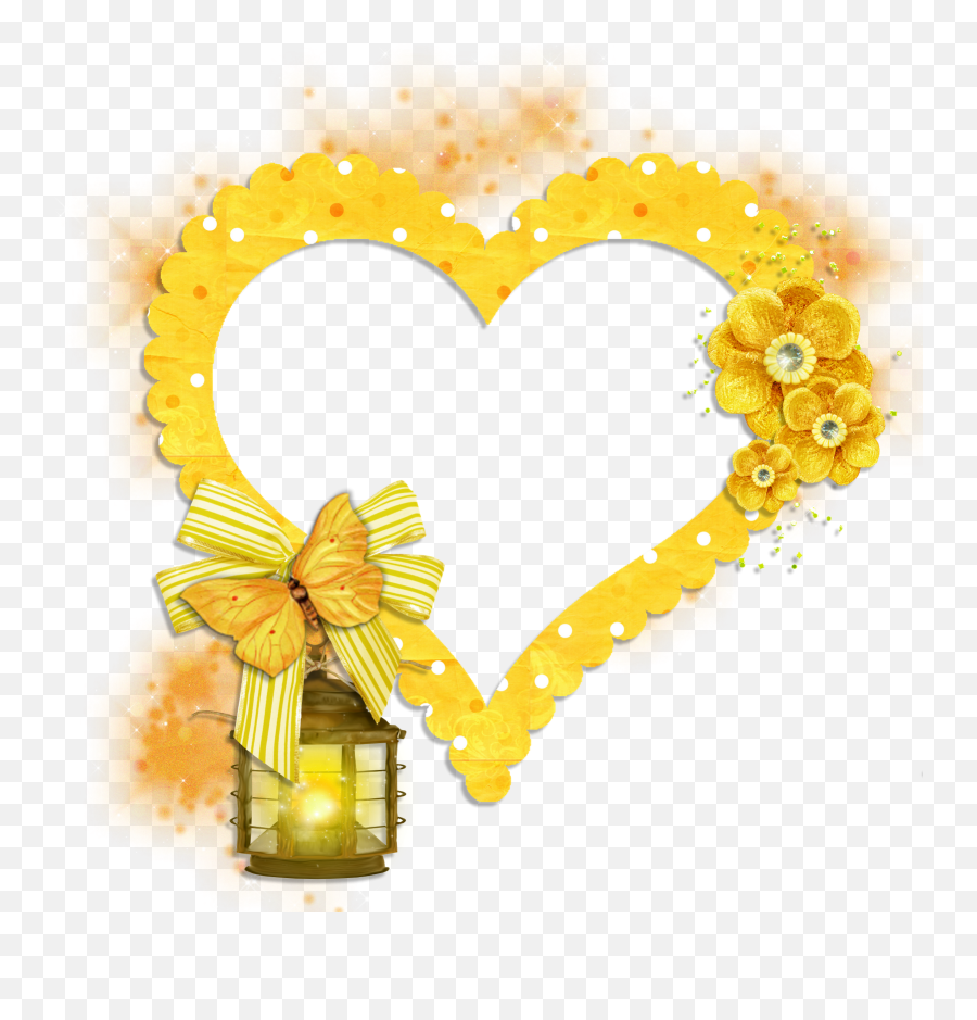 Transparent Frame Yellow Heart With Butterfly Flowers - Yellow Heart Frame Emoji,Yellow Heart Emoji