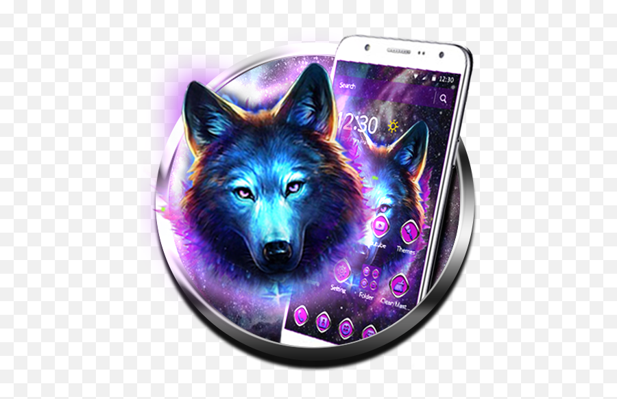 Purple Neon Wild Wolf 2d Theme - Smartphone Emoji,Wolf Emoji Android