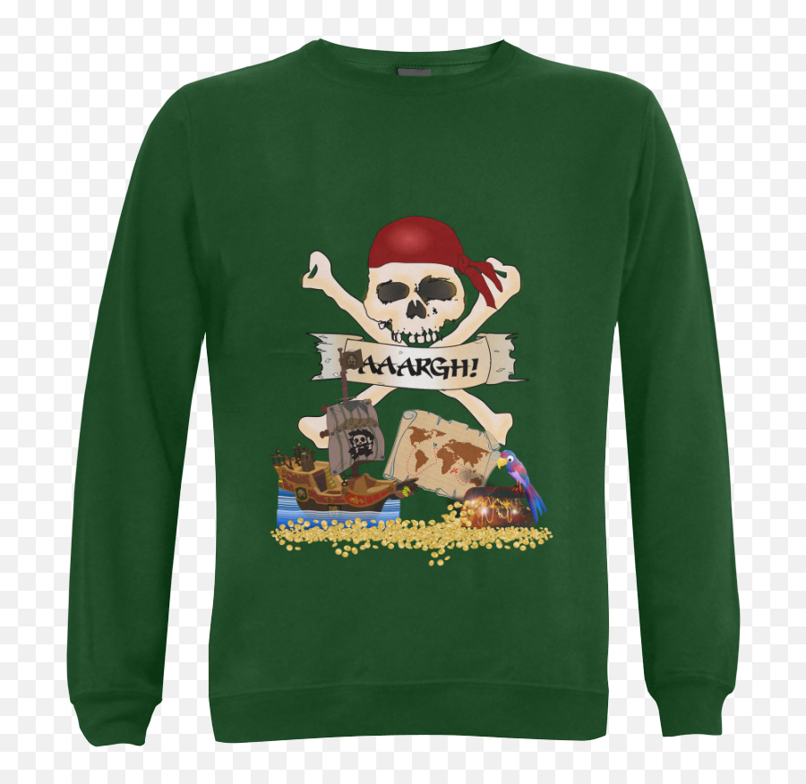 Pirate Ship Treasure Chest And Jolly - Long Sleeve Emoji,Roger Emoji Shirt