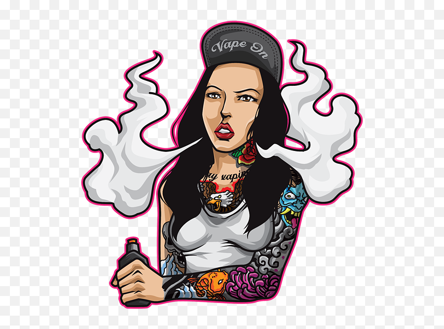 Vape Queen Illustration Tattooed Women - Vape Queen Emoji,Queen Card With Two Emotions Tattoo