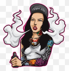 Vape Queen Illustration Tattooed Women - Vape Queen Emoji,Queen Card With Two Emotions Tattoo