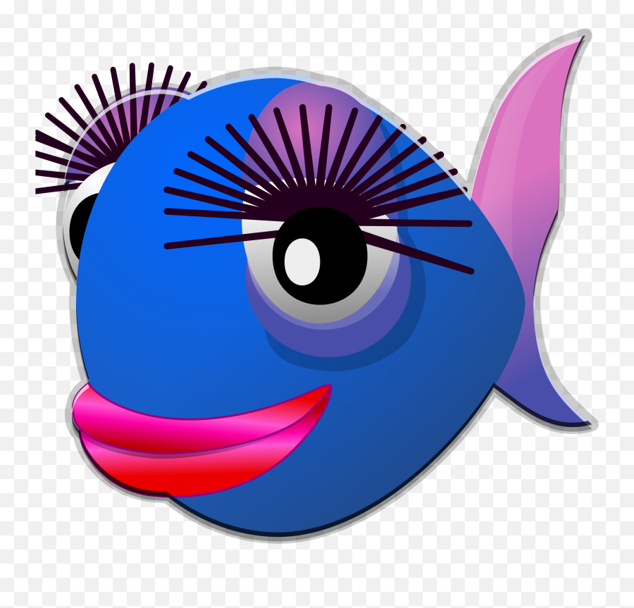 Download Eyelash Clipart Big - Cute Cartoon Fish Png Full Blue Fish Red Lips Emoji,Eyelash Emoji