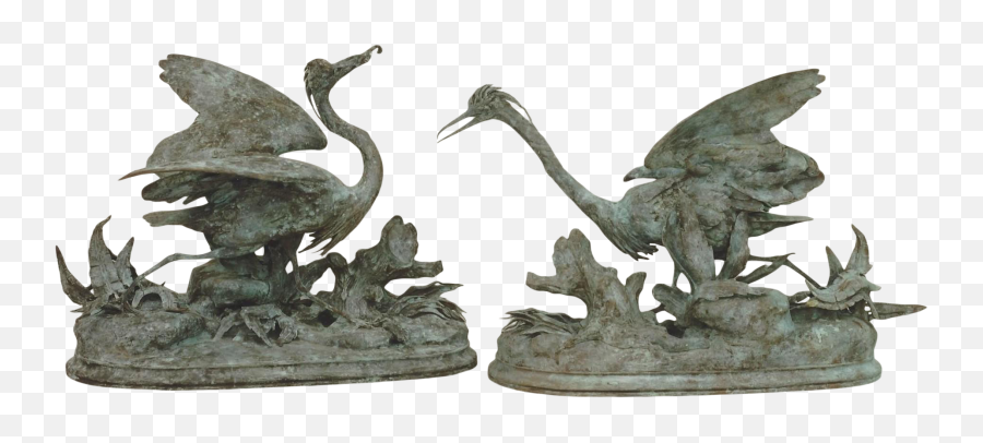 French 19th Century Bronze Sculptures Of Herons By Jules Moigniez - A Pair Dragon Emoji,Sappho And Phaon Emotions Shown In This Picture