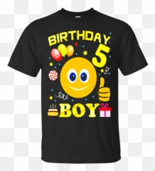 5th Birthday Boy Cute Emoji T - Fly With Fairies Swim With Mermaids,Emoji 5th Birthday