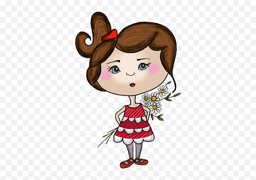 Little Girl Hiding Flowers Sticker - Little Cartoon Girl Holding Flowers Behind Back Emoji,Hiding Behind Wall Emoji