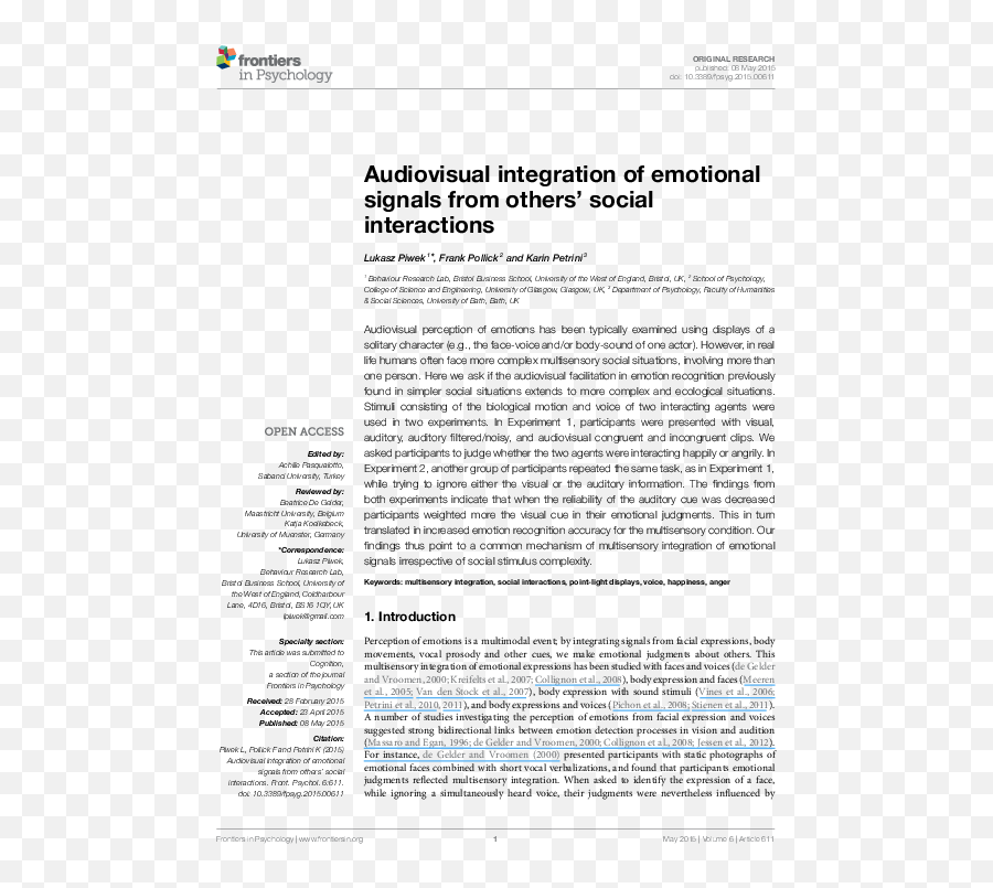 Pdf Audiovisual Integration Of Emotional Signals From Music - Document Emoji,Emotion Visual Cards Free