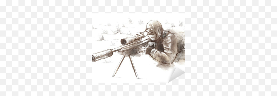 Shooter Sniper - An Hand Drawn Illustration Sticker Drawn Sniper Emoji,Sniper Emoticon Cat