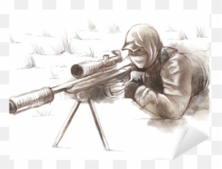 Shooter Sniper - An Hand Drawn Illustration Sticker Drawn Sniper Emoji,Sniper Emoticon Cat