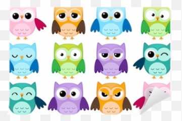 Set Of 12 Cartoon Owls With Various Emotions Wall Mural U2022 Pixers - We Live To Change Clipart Cartoon Owls Emoji,Girl With Different Emotions