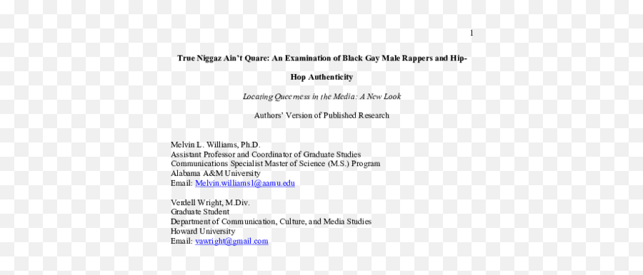 Pdf True Niggaz Ainu0027t Quare An Examination Of Black Gay - Document Emoji,Emotions Jussie Smollett