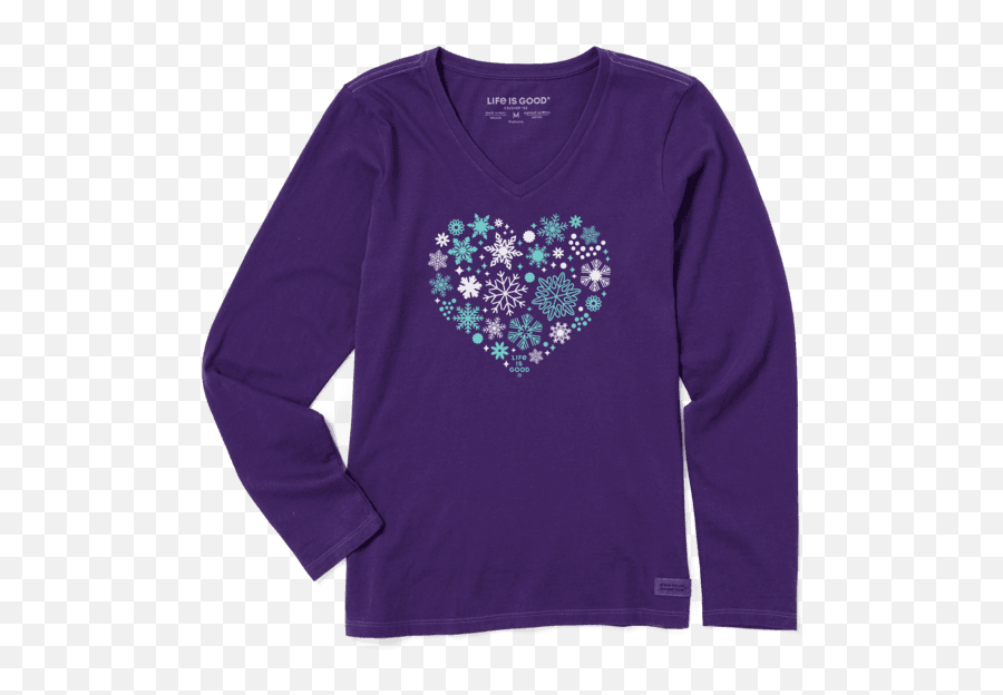 Womenu0027s Snowflake Heart Long Sleeve Crusher Vee Life Is - Life Is Good Long Sleeve Womens Emoji,Emoji With Hearts Around It