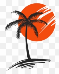 Palm Tree Sun Wall Sticker - Palm Tree Sunset Transparent Emoji,What Do Three Palm Tree Emojis