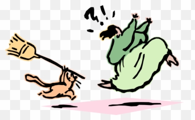Cat Chases Woman With Broom - Vector Image Woman Chasing Cat Emoji,Cats Emotions And Feelings
