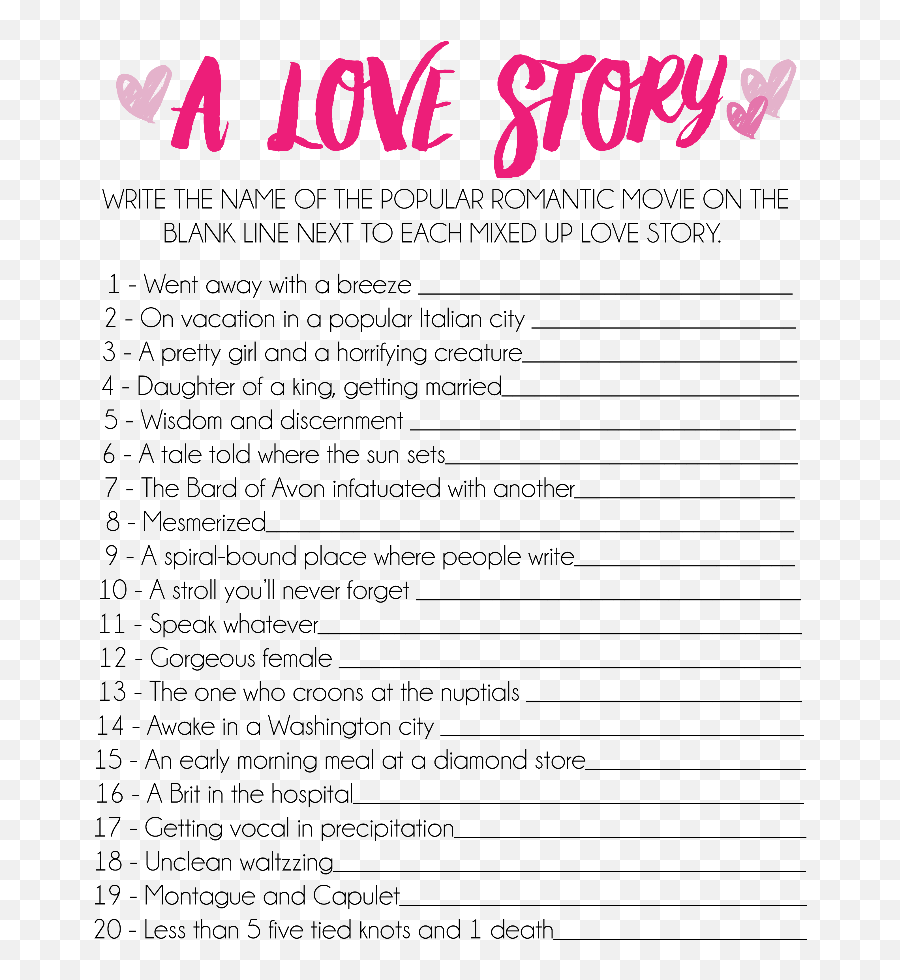 Free Printable Love Story Bridal Shower Game - Play Party Plan Ideas For Love Stories Emoji,Fun Emoji Games