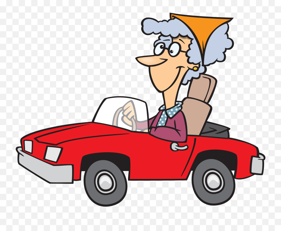 Old Lady Driver Cartoon Clipart - Full Size Clipart Happy Emoji,Old Man With Cane Emoji