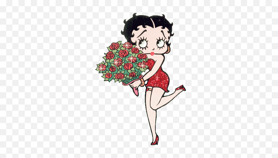 Betty Boop With Red Roses - Betty Boop Gif Animate Emoji,Emoticons Da Betty Boop
