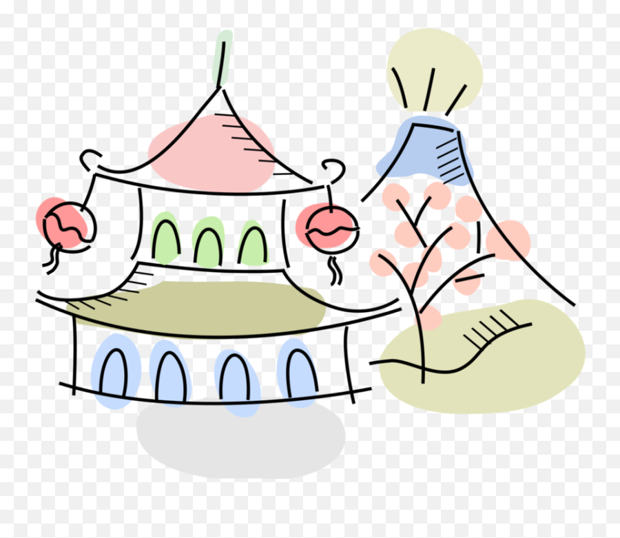 Vector Illustration Of Japanese Pagoda Temple With Clipart - Fiction Emoji,Japanese Castle Emoji