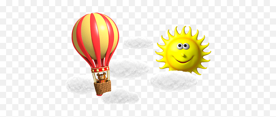 Kids Wall Sticker Little Bear In Balloon Sun And Clouds - Sun Clipart By Kids Emoji,Air Quotes Emoticon