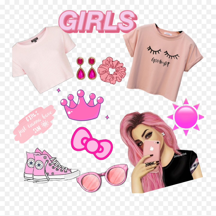 Pink Girls Sun Sticker By Erykasvlogs - Hello Kitty Emoji,Girls Emoji Top
