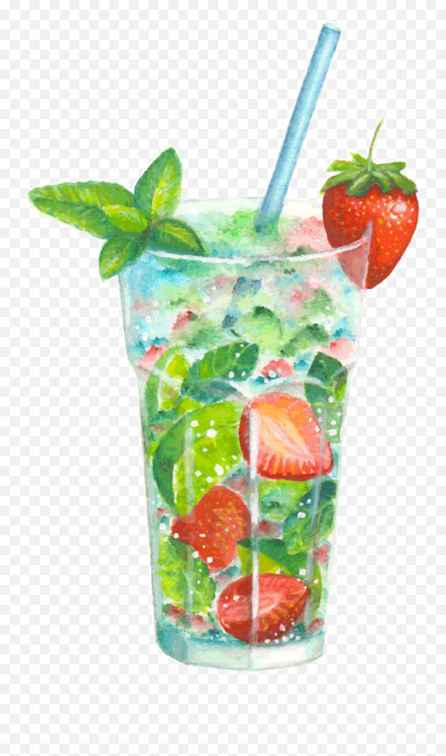 Strawberry Lime Spritzer Sticker By Cindy Mcdaniel - Strawberry Mojito Drawing Emoji,Strawberry And Lemonade Emojis