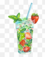 Strawberry Lime Spritzer Sticker By Cindy Mcdaniel - Strawberry Mojito Drawing Emoji,Strawberry And Lemonade Emojis