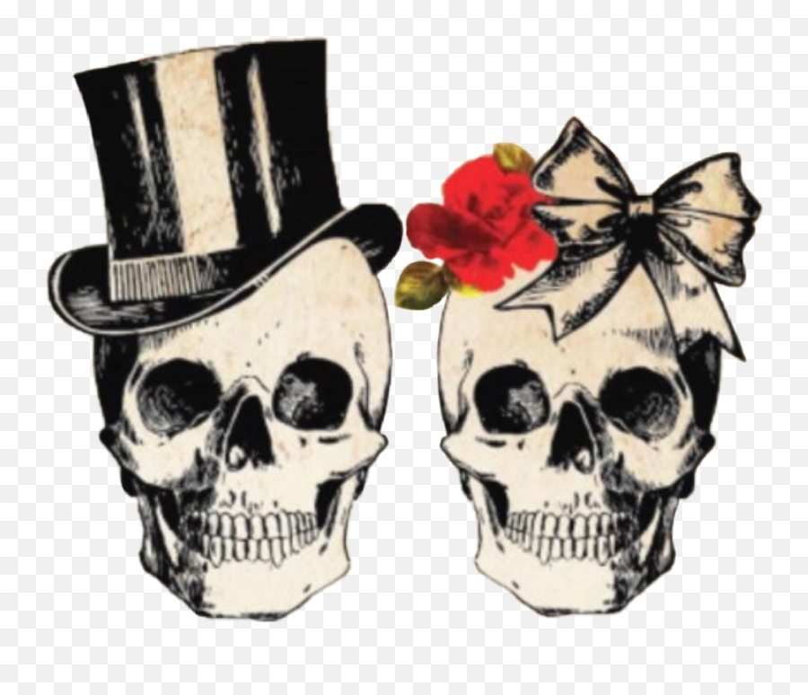 Skull Skulls Couple Man Woman Sticker - Human Skull Black And White Emoji,Man And Skull Emoji