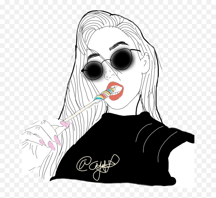 Sticker Outline Girl Lolipop Sticker By Aysenur Ly - For Women Emoji,Emotions Drawing Tumblr