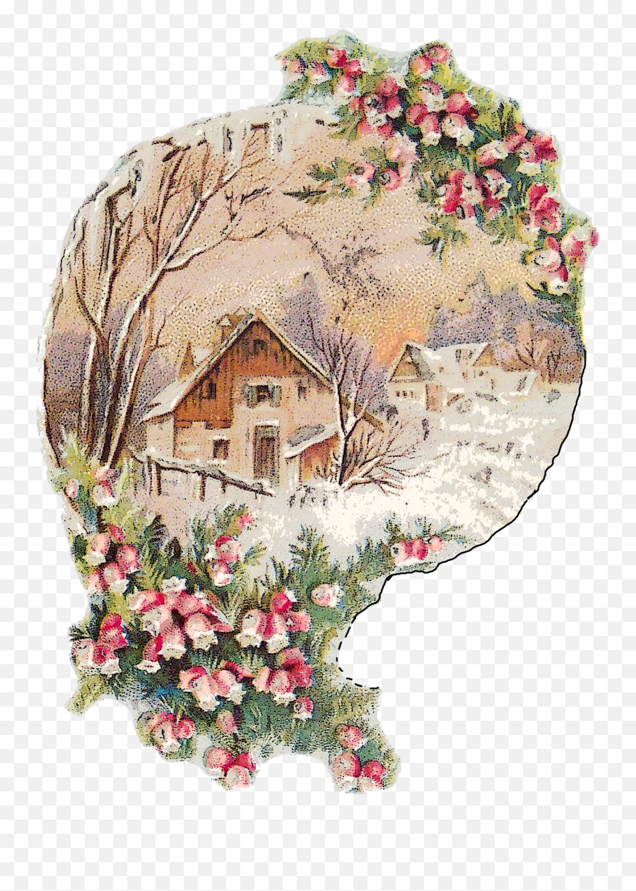 House In Snowy Landscape Vintage - Christmas Day Emoji,Home Decorations And Emotions