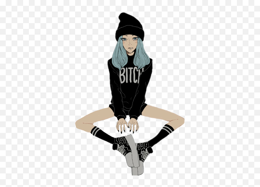 Animegirl Anime Girl Black Sticker - Sexy Anime Girl Emo Emoji,Girls Emoji Knee Socks